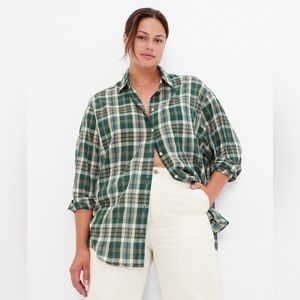 Gap Plaid Big Shirt in Green Plaid Size S Petite